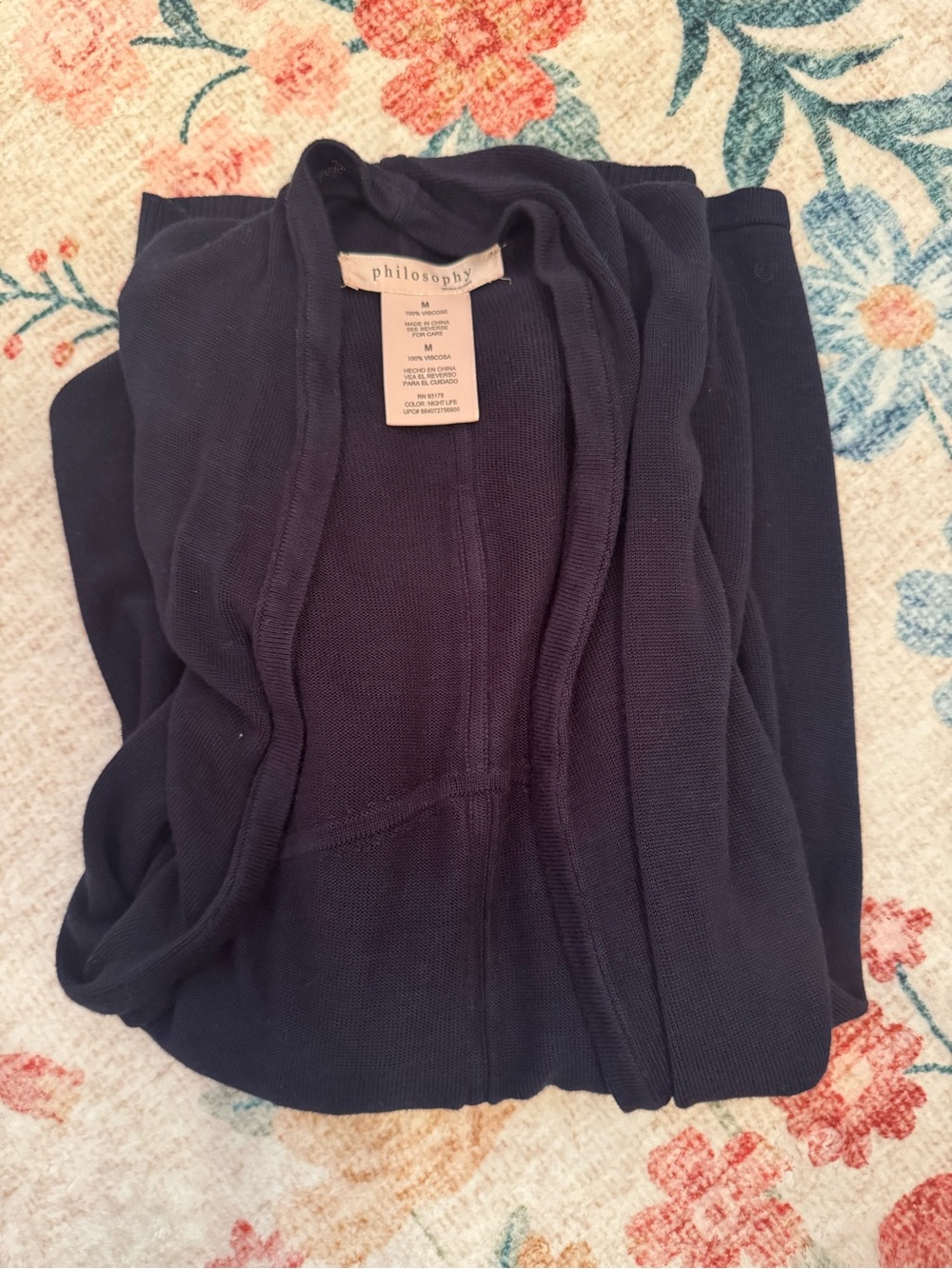 philosophy Open Front Cardigan in Navy Blue Size Medium Like New